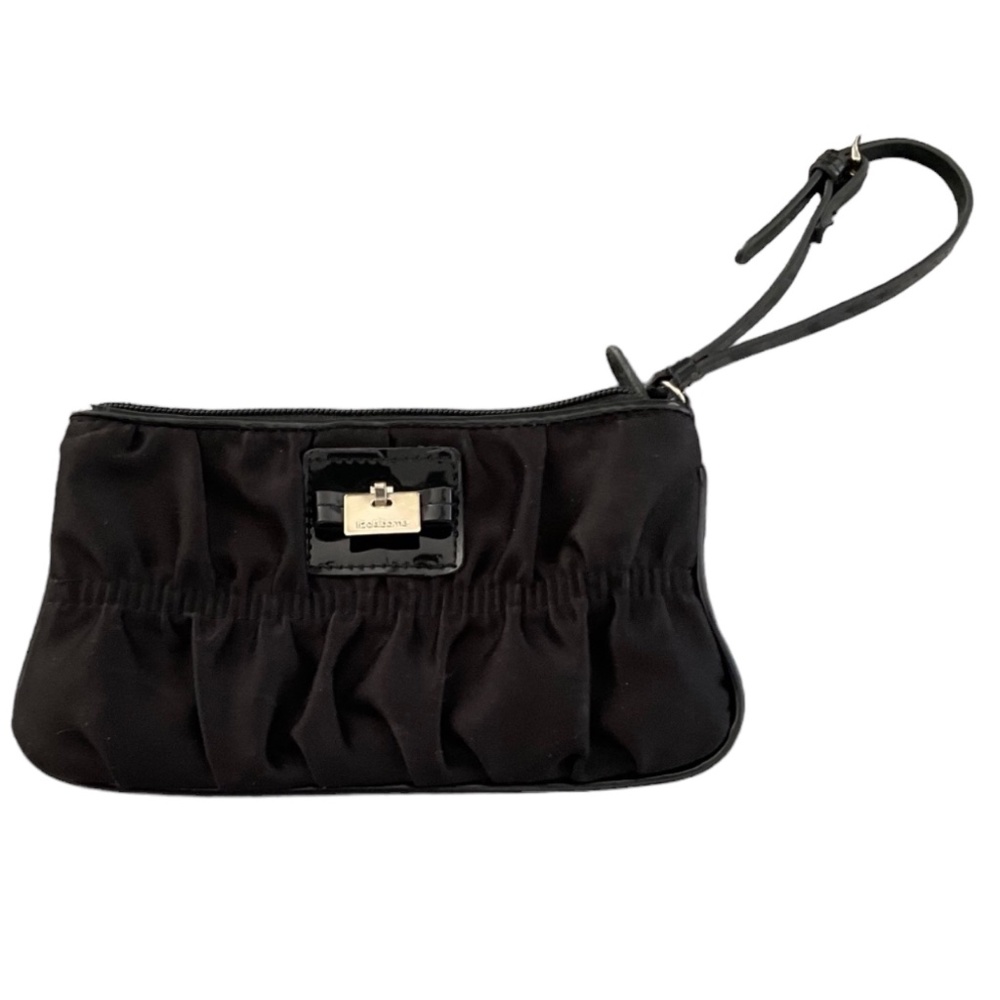 LIZ CLAIBORNE Women’s Wristlet Black w/Gold-Toned Hardware On Patent Lea…